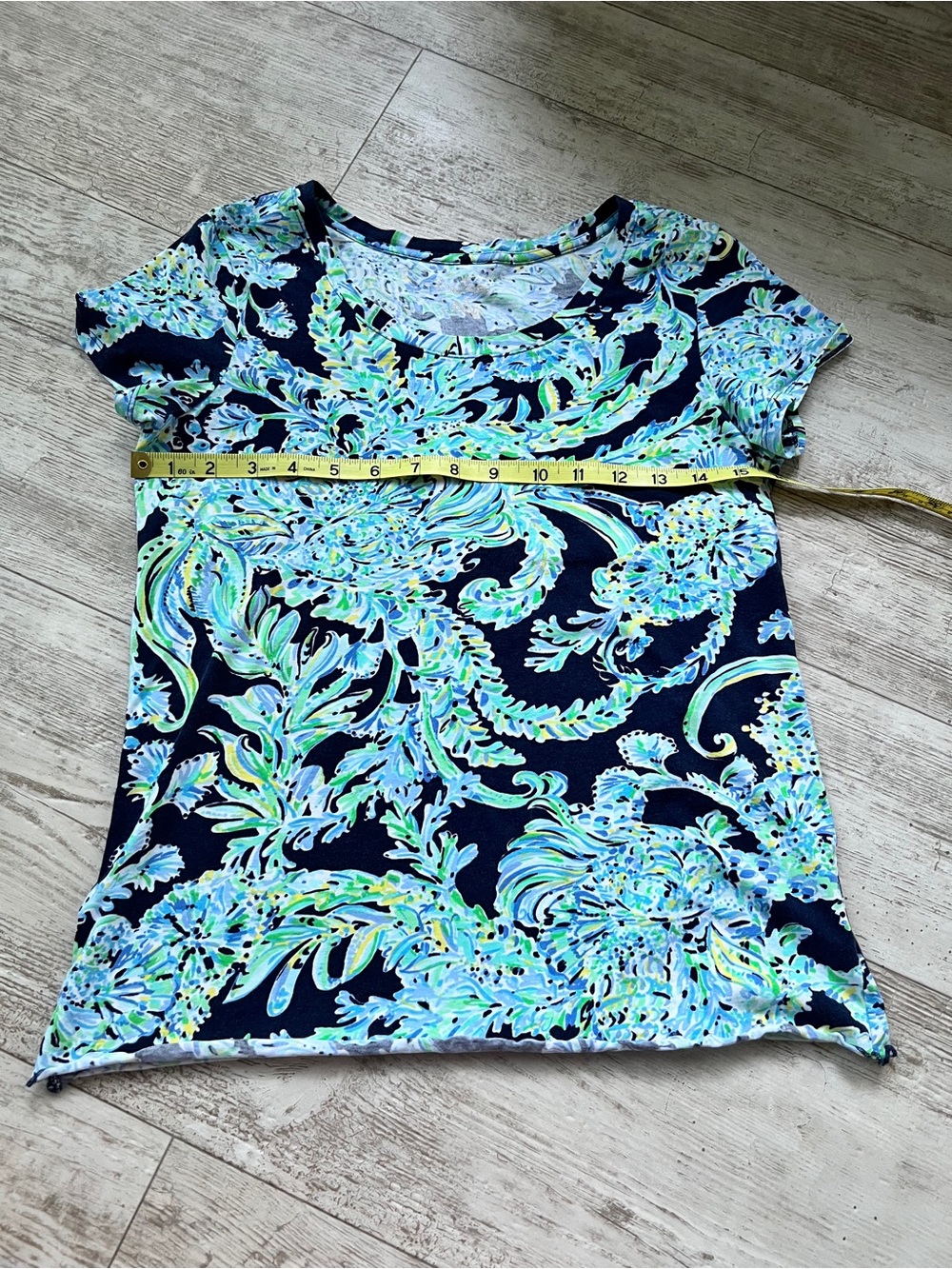 Lilly Pulitzer High Tide Navy Floral Vine Short Sleeve Lettuce Hem Small